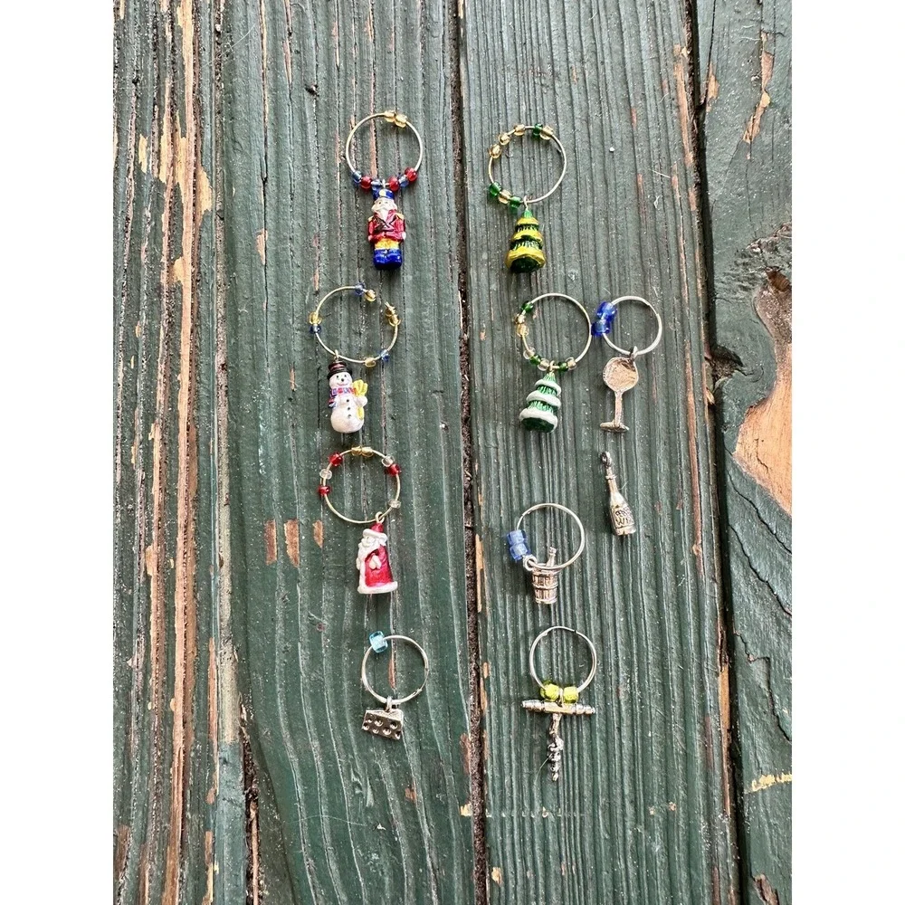 Wine Glass Charms Drink‎ Beverage Markers Christmas Holiday Theme Set of 9